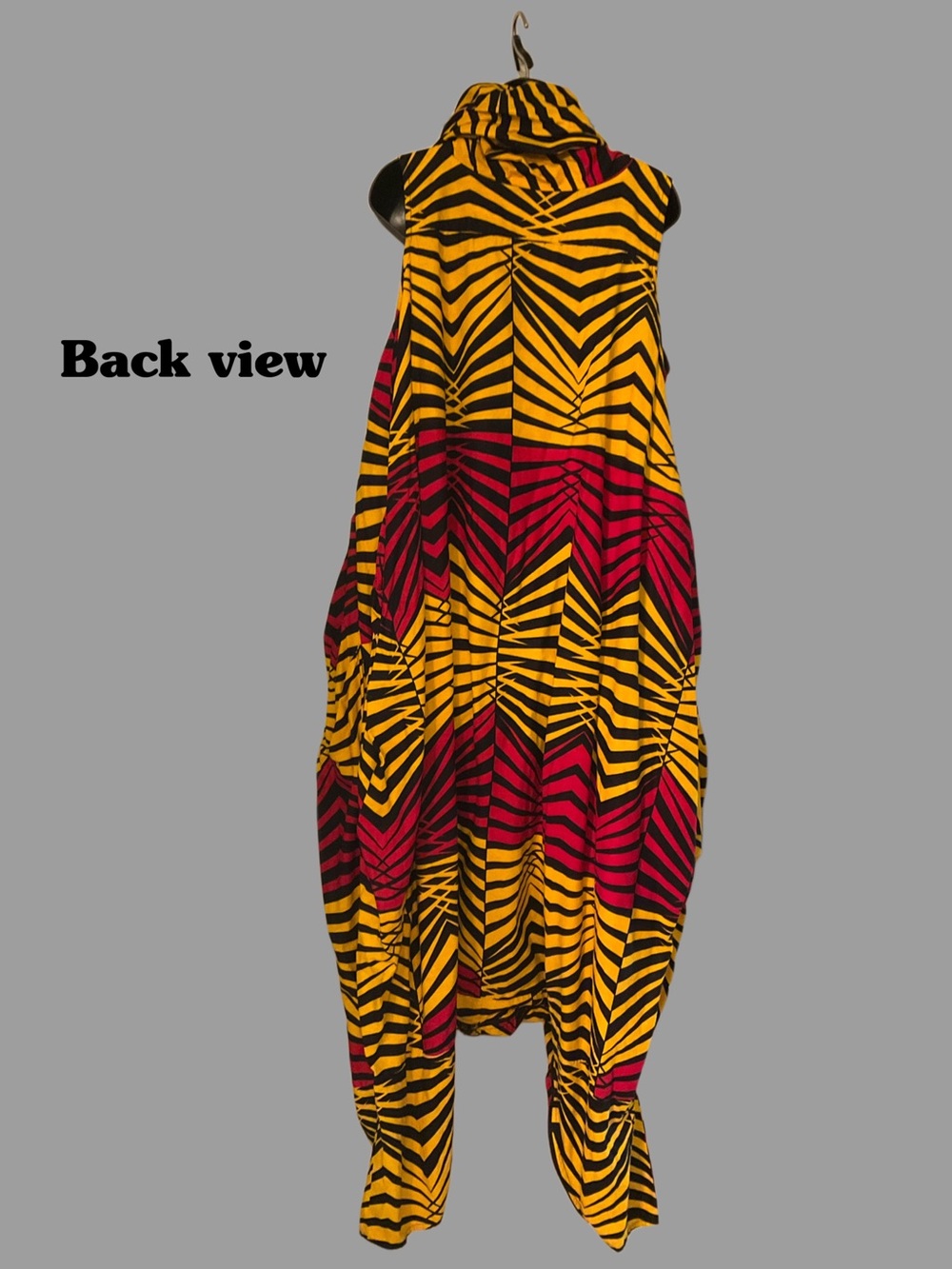 Bold Geometric Sleeveless Harem Jumpsuit/Maxi Dress in Yellow & Red - Picture 2 of 5